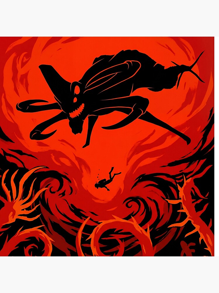 Reaper Leviathan Subnautica Poster Hand Drawn Digital Art Illustration Throw Pillow - Image 2